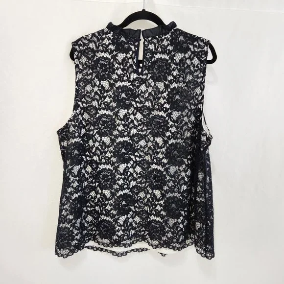 THE LIMITED Plus Sleeveless Ruffle Lace Top Size 2X Black/White Color LIKE NEW! - Picture 2 of 16